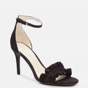 Marc Fisher Balyda Black Suede Ruffle Ankle Strap Heel Size 7.5 New